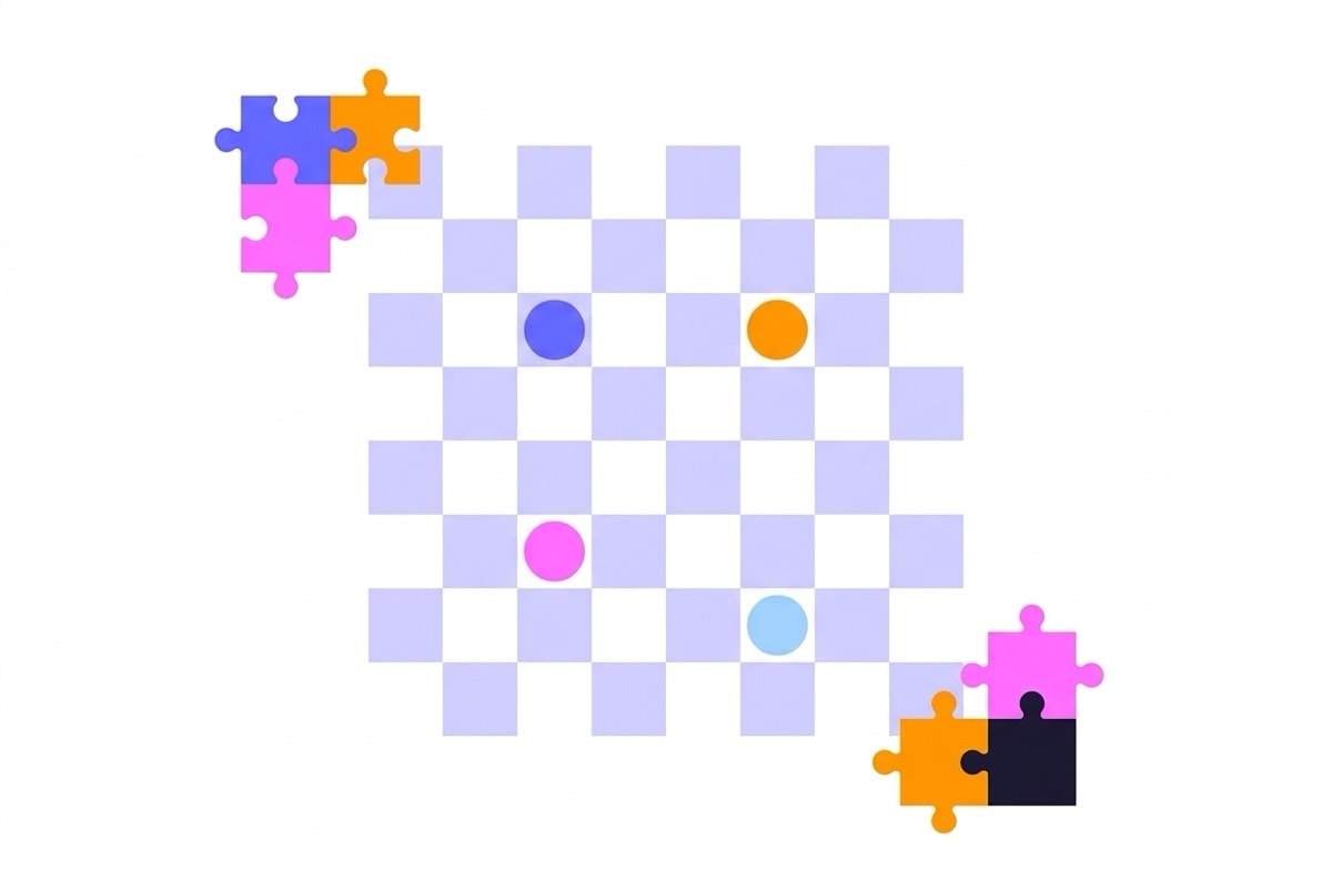 抽象棋盤與拼圖形狀的插畫